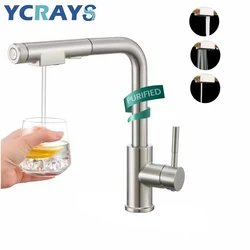 YCRAYS-grifo extraíble con filtro de Níquel cepillado para fregadero de cocina, mezclador de agua potable pura, color gris, montado en cubierta, 3 modos, negro, frío y caliente