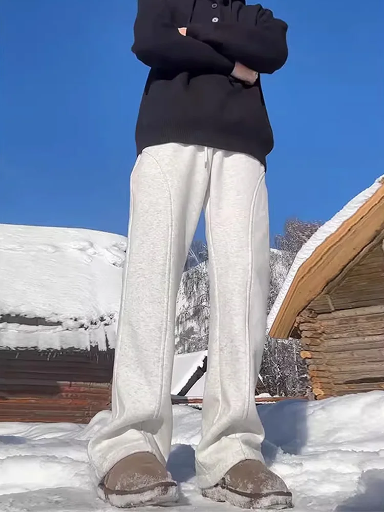 

ay Fce Lined Wide Leg Pants Men's Autumn Winter Thi Straight Cut Sports Trousers American Sle Heavy Du Sweatpants