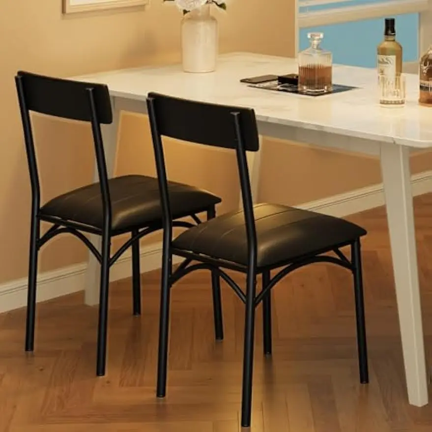 

Dining Chairs Set of 2. Upholstered. PU Leather. Kitchen & Living Room. Comfortable Seat. Easy Assembly. Classic Black.