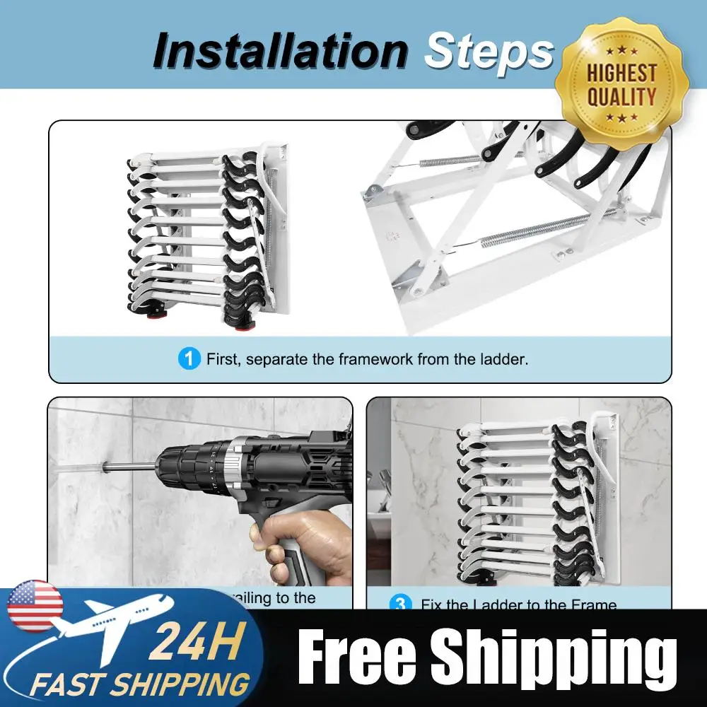 

Лестница для чердака с поручнями, телескопическая складная лестница для дома, использования внутри и снаружи помещений/на складе/в подвале