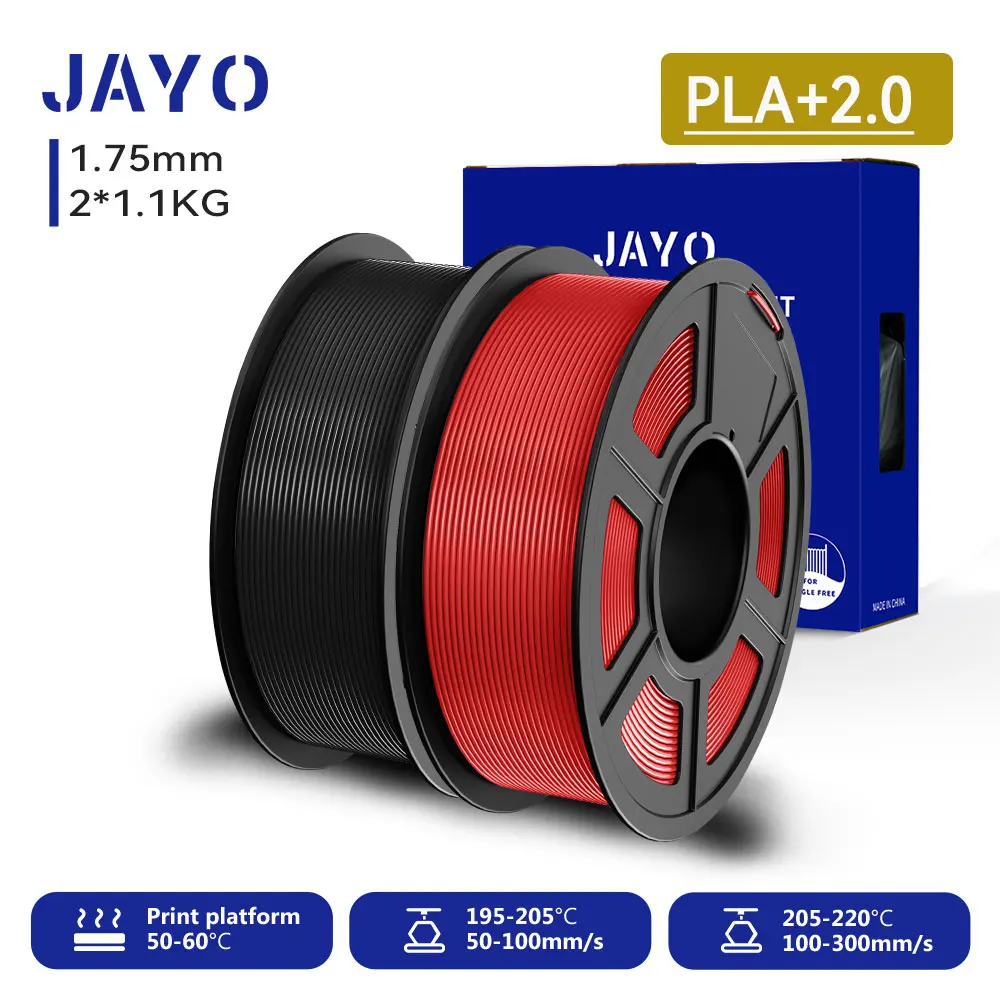 JAYO 2 Rollen 3D PLA+/ PLA+ 2.0 Filament Upgrade PLA Plus 3D-Drucker-Filament Ordentliches PLA+ 3D-Druckmaterial für FDM Mehrfarbig