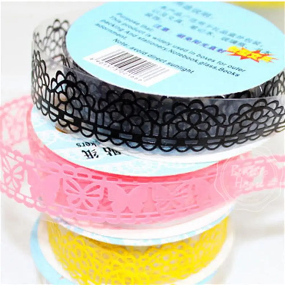 1pcs 18mm DIY Candy Color Washi Lace Tape Sticker Roll Decorative  Scrapbooking  Paper Masking Tape Self Adhesive Ornament Tape