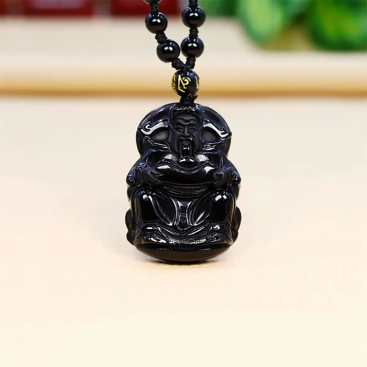 

Obsidian God of Wealth Pendant Designer Natural Talismans Black Necklace Stone Jewelry Carved Luxury Charms Gift Pendants