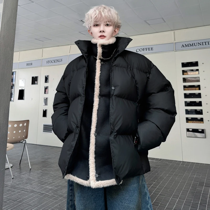 LUZHEN Fake Two Piece Lamb Wool Padded Jackets Patchwork Loose Men's High Quality Winter Shearling Personalized Coats JY4712