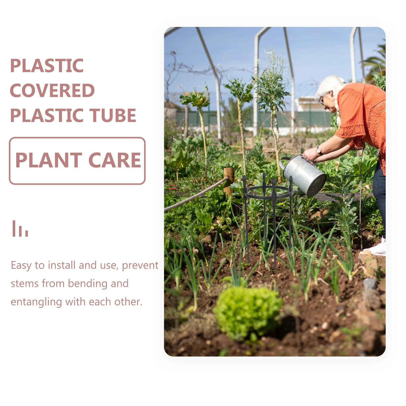 

1pcs Plant Support Frame For Potted Flowers Round Climbing Rack Plastic Coated Steel Tube Easy Install Cage