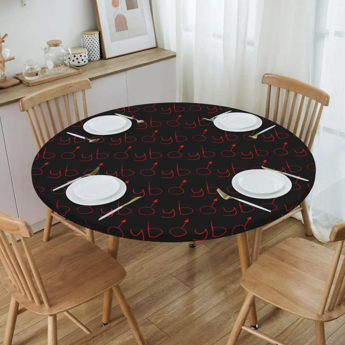 Boymoder Hat And Shirt Waterproof Round Tablecloth Oilproof Table Cloth for Kitchen Events Dining Table Cover
