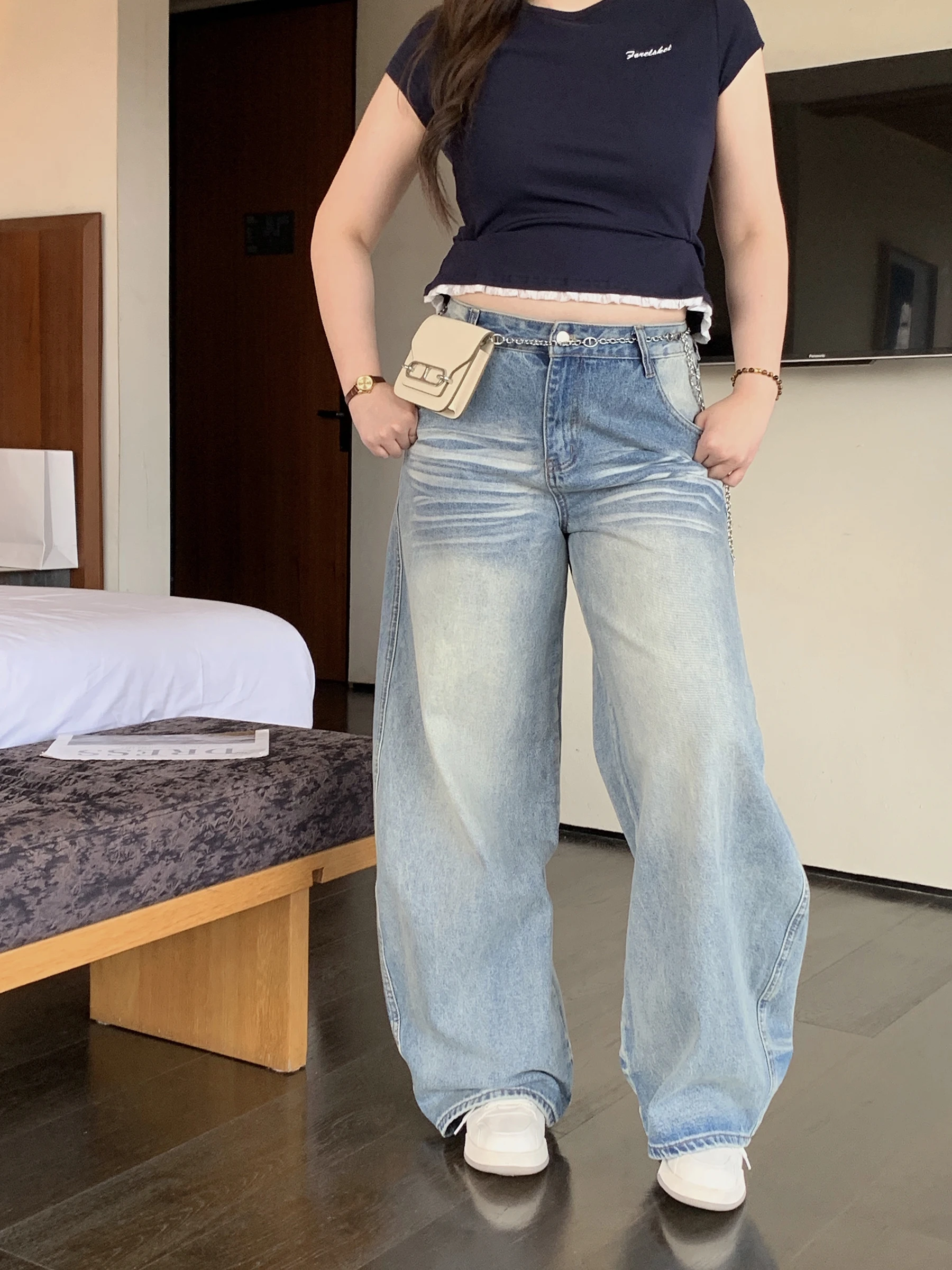 

Loose Wide Leg Jeans Embroidered American Vintage M5T6 Micro plus Size Pleated Knife Denim Ladies Spring Summer Jeans