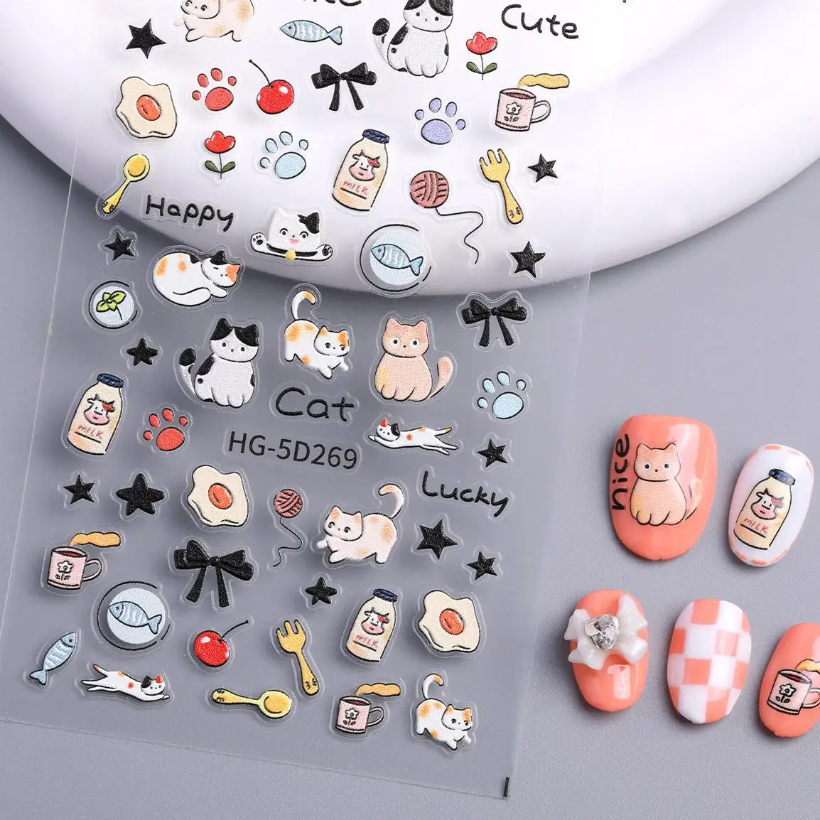 

Kawii Cute Pet Nail Stickers 5D Cartoon Animal Embossed Nail Art Y2K Korean Manicure Deco Slider for Creative Nail Decoration