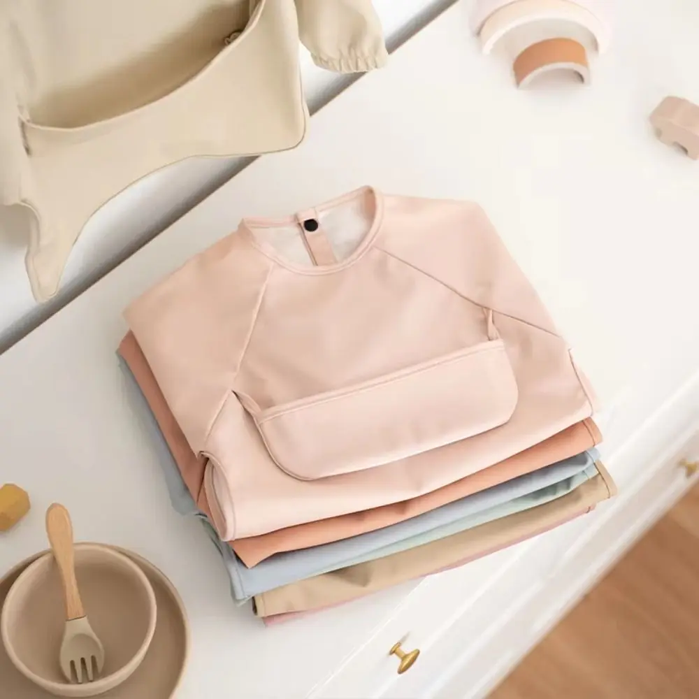 

Solid Color Baby Feeding Bib Waterproof Easy Clean Long Sleeve Bib Reusable Long Sleeves Children PU Bibs Baby Accessories