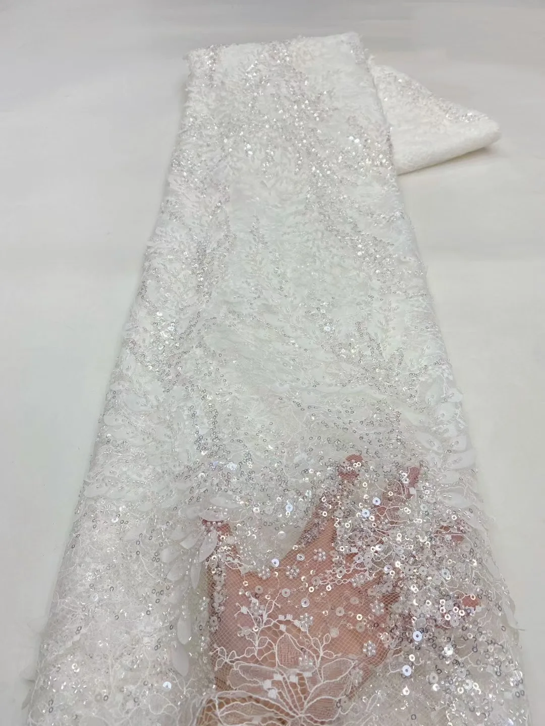 Luxury African Sequins Beaded Lace Fabric High Quality Lace French Lace Fabric Nigerian Lace Fabrics Party