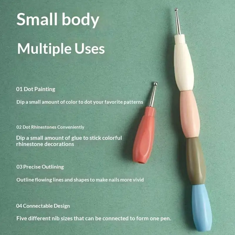 5Pcs Interlockable Nail Dotting Pens Multicolor Handle Portable DIY Manicure Art Tools for Travel