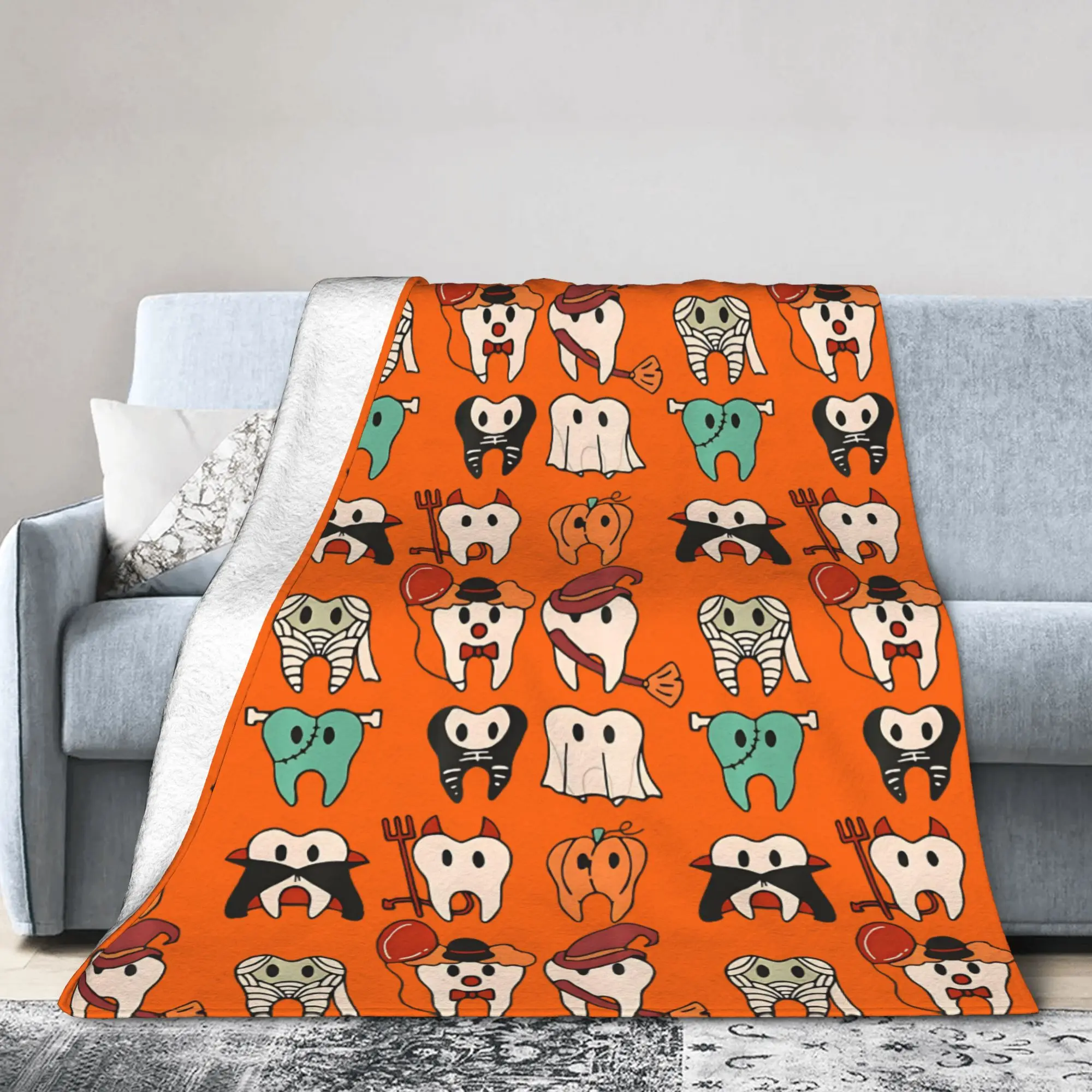 Pumpkin Tooth  Blankets Cartoon Teeth Helloween Wool Awesome Breathable Throw Blankets for Home Restaurant Summer,