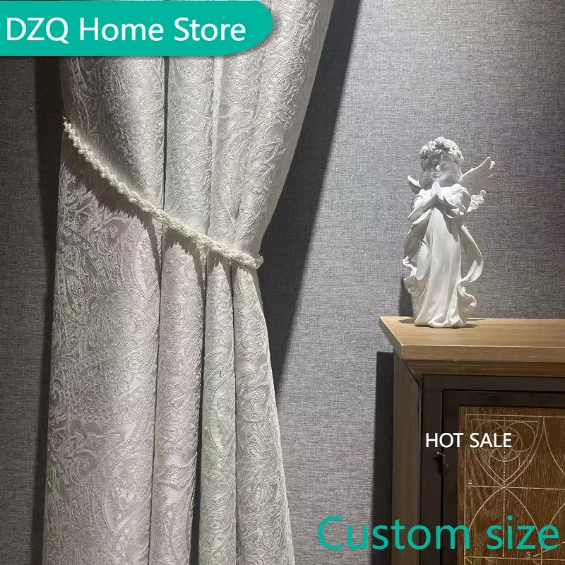 

New Thickened Curtains Cream White Jacquard Fabric Curtains for Living Room Luxury Smooth and Comfortable Semi Shading Curtains