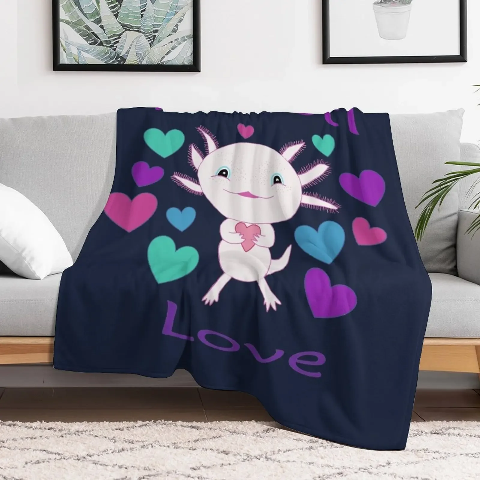 Axolotl, Axolotl Dark Blue Background, Axolotl Love, Adorable Axolotl, Cute Axolotl, Adorable Salamander, Cute Sal Throw Blanket