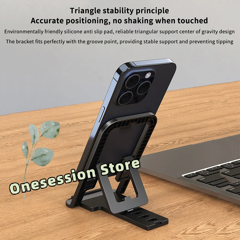 

Universal Foldable Phone Stand with Adjustable Viewing Angles–360° Rotating Desktop Holder Compatible with various mobile phones