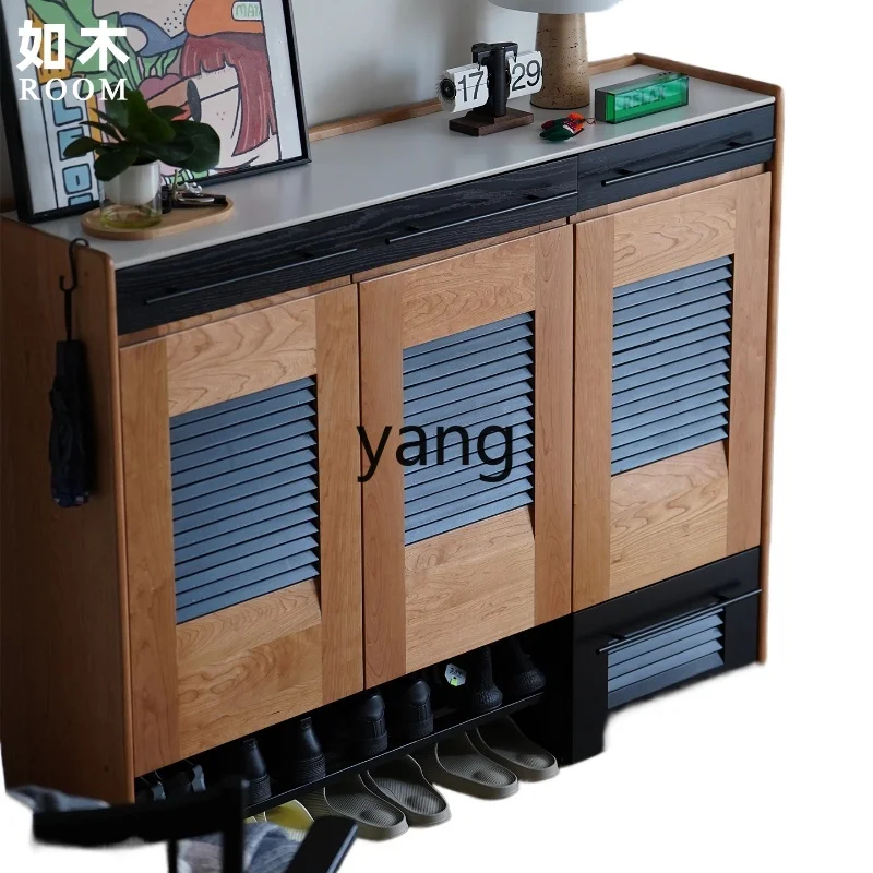 

TGF solid wood shoe cabinet medieval entrance cabinet cherry wood small apartment retro narrow shoe changing stool