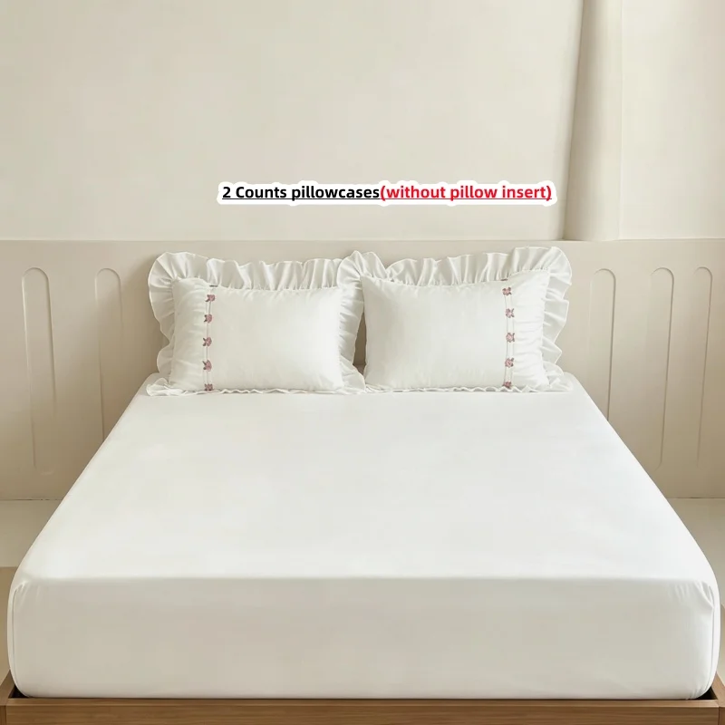 3Pcs Fitted Bed Sheet With Elastic Band Anti-slip Adjustable Mattress Cover ruffles Pillowcase without pillow core