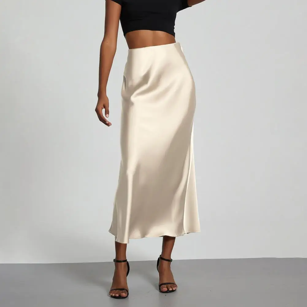 Fashion Satin Party Long Skirt High Waist Solid Color Casual Basic Women Skirts Fishtail Skirt Chic Summer Woman Clothing 2025