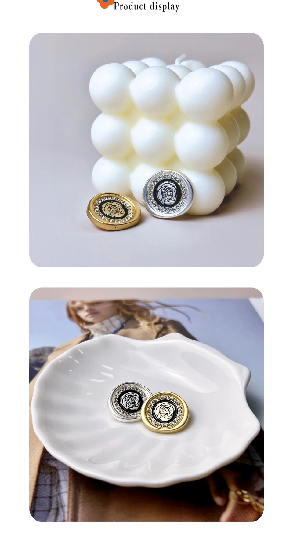 10 Stück Metall-Rosenknöpfe zum Nähen, für Kleidung, DIY-Bastelarbeiten, Pullover, mit eingelassenen Strasssteinen, dekorative, hochwertige Modeknöpfe, Accessoires – Detail 1