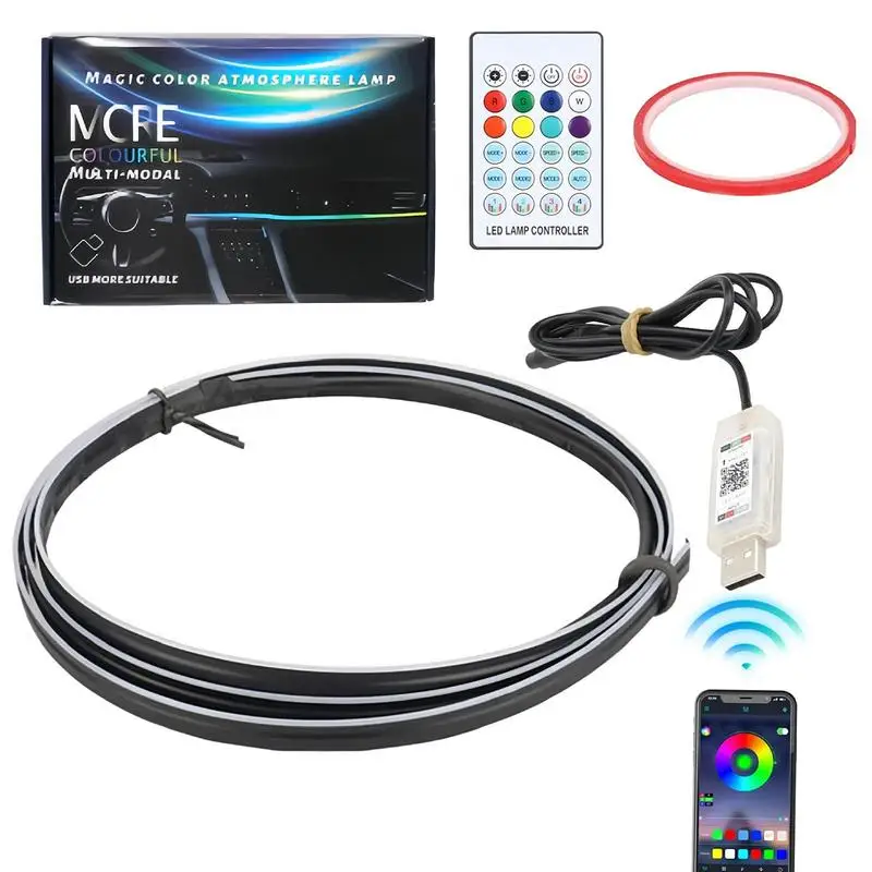 RGB Ambient Light Strips Car Fiber Optic Cold Light Multicolor App Control Change Color With Music Rhythm Inside Car Light