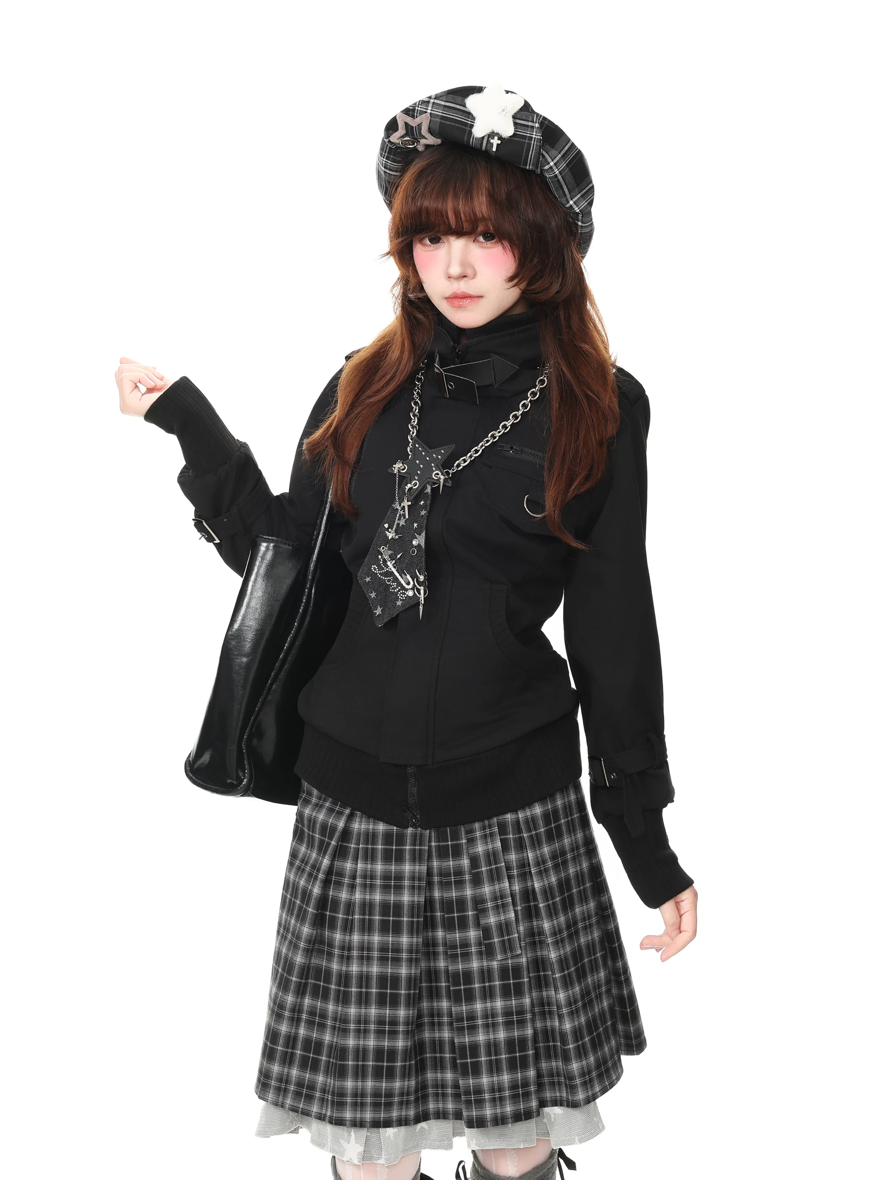 Blue Ghost Park Languid Park Heavy Industry Short Biker Jacket Women's Thickened Slim Fit Top Casual Style Zipper Decoration