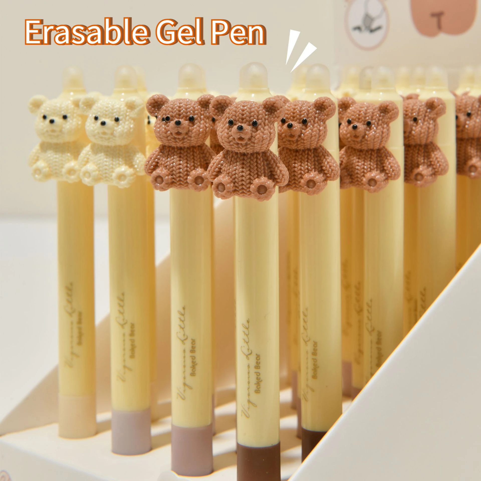 4Pcs kawaii Little Bear Doll Erasable Gel Pens 0.5mm Washable Handle Magical Blue Ink Erasable Refills Rod Writing Stationery