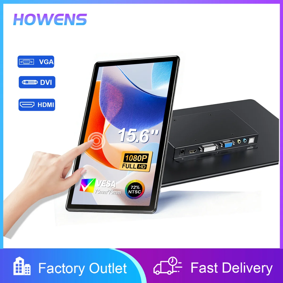 15.6-inch Portable Monitor Touchscreen 1080P IPS Second Display With VESA HDMI VGA DVI For Raspberry Pi Industrial Laptop PC Cam