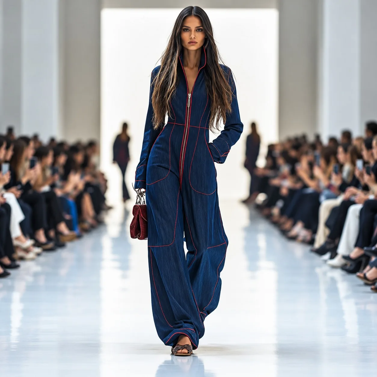 Jumpsuit With Pocket For Woman Spring Autumn Fashion Solid V-neck Half-open Collar One-piece Pants Lady Foreign Style Jumpsuits