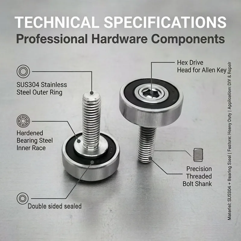 5pcs 30mm External Thread Bearing 6200RS With M8 Screw Bearing JS620030-9C2L12M8 SUS304 Stainless Steel Ball Bearing Bolt Thread