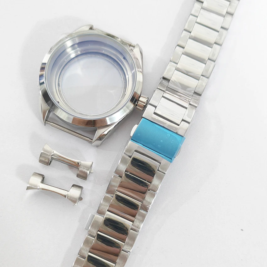 41mm Watch Case Strap Mineral /Sapphire Glass Shell fit 33.5mm Dials 316L Stainless Steel Watchband Case for NH35 NH36 Movement
