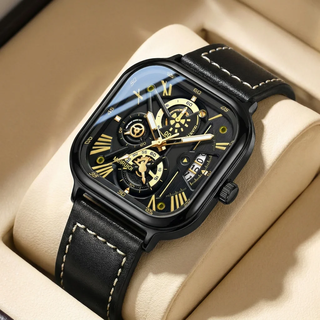 

1pcs Men's black dial leather strap vintage fashion classic fashion details Quartz Watch for business party holiday