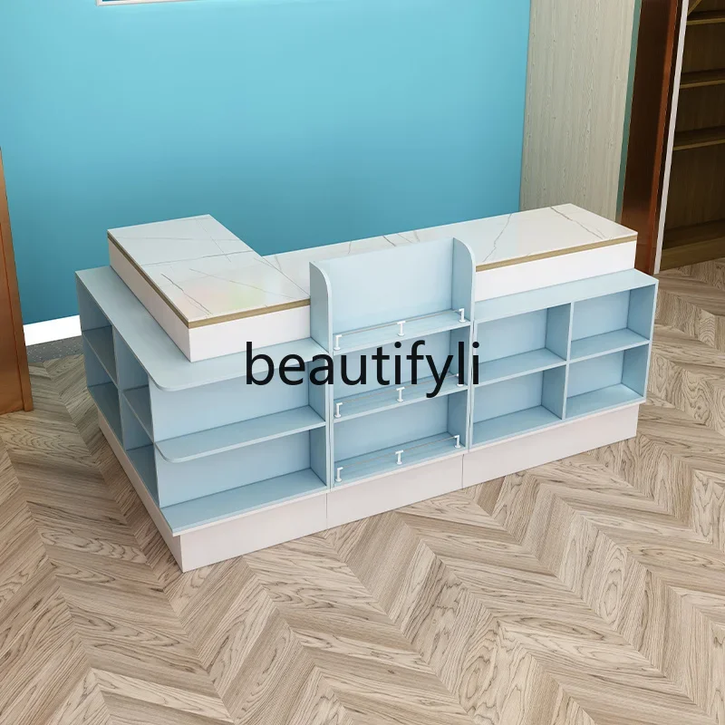 Checkout page Small store Pharmacy stationery store Modern corner Convenient simple light blue rock slab counter