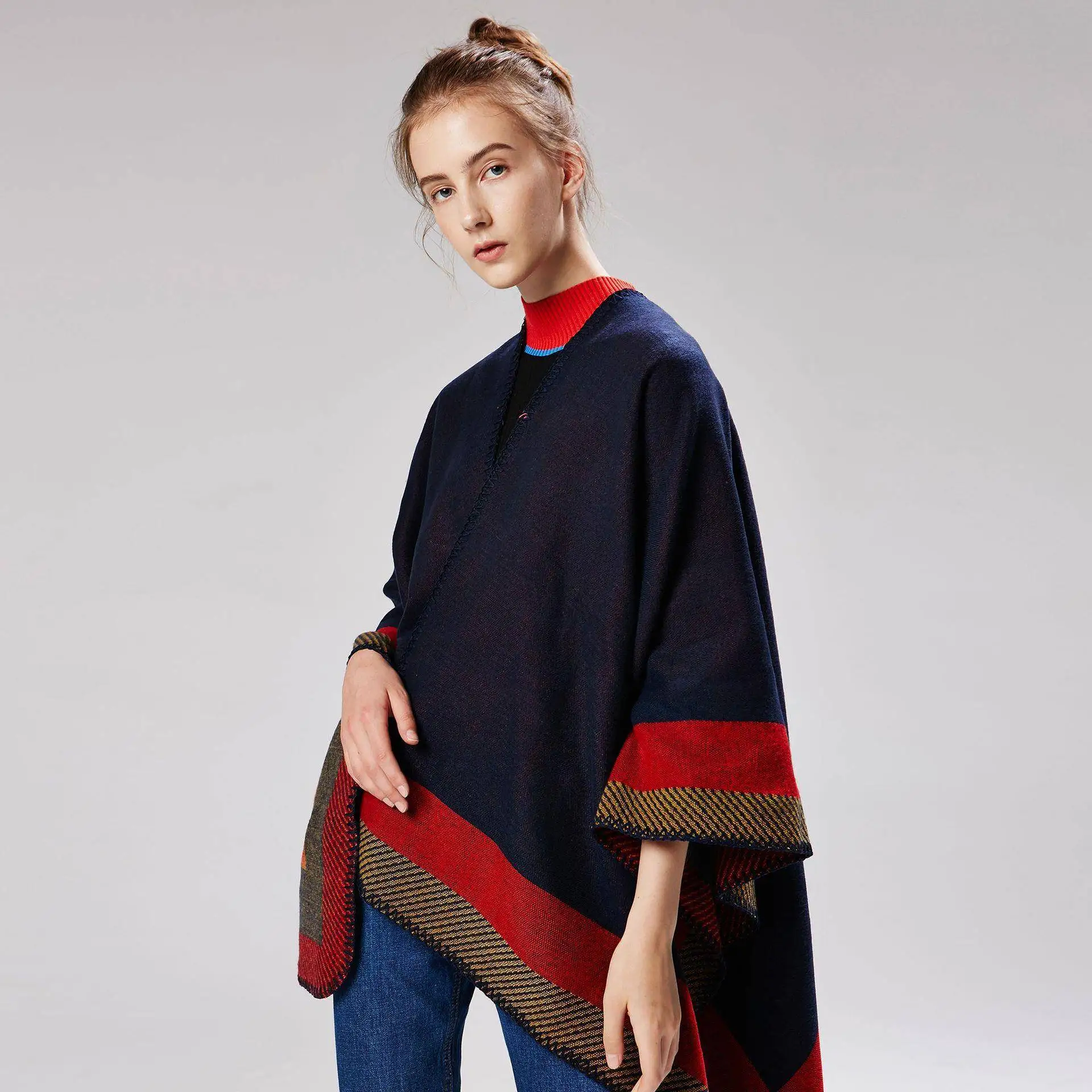 

Thickened Geometric Pattern Shawl Warm Autumn Winter Wrap Long Lengthened Cowl Neck Scarf Yangjing Brand Fashionable Accessory