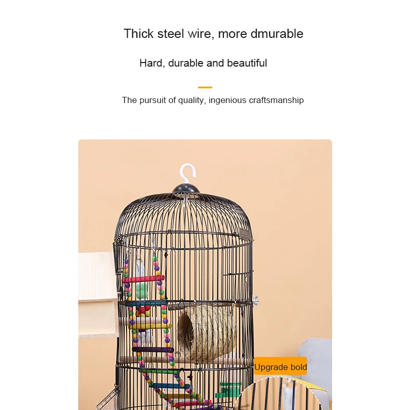 Round Large Metal Bird Cage Parrot Bird Cage Tiger Skin Xuanfeng Peony Zebra Finch Luxury Villa