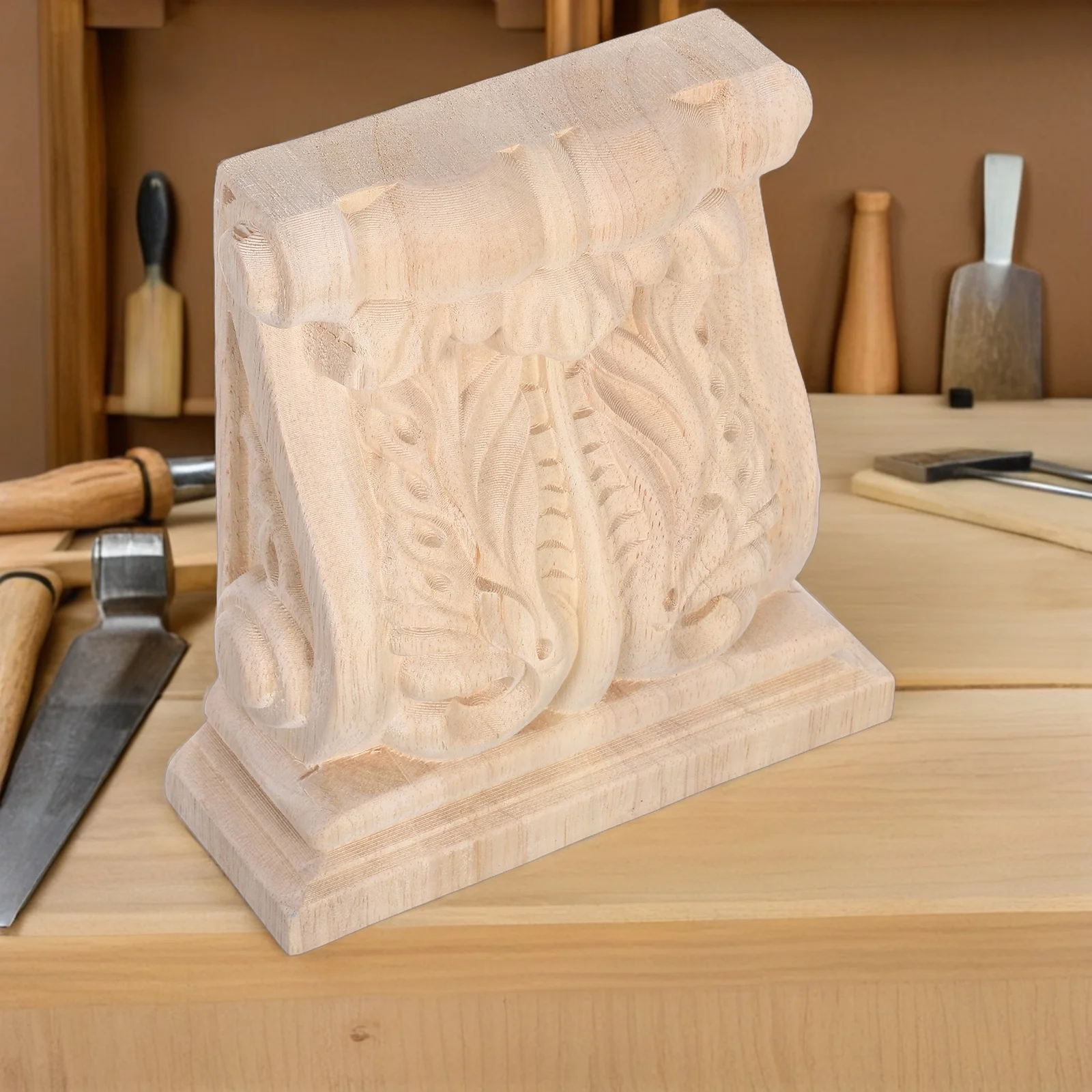 

Wood Corbels Hand Carved Solid Wood Unpainted Decorative Corner Onlay Shelf Bracket for Farmhouse Vintage Furniture Decoration