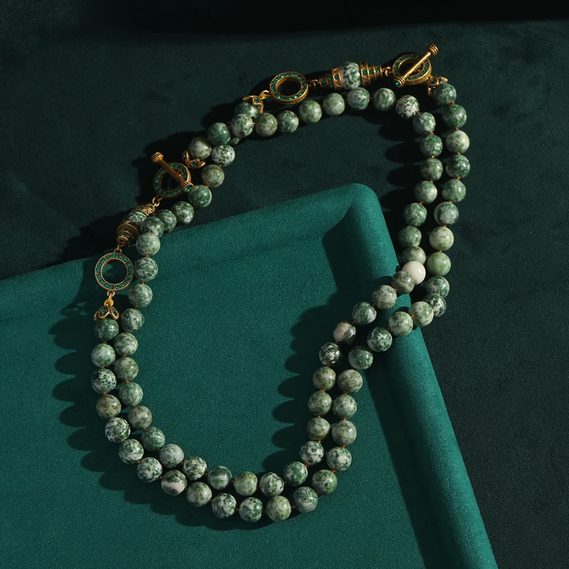 

Green Layered Necklaces Vintage Nature Stone Retro Antique Gold Color Woman Luxury Quality Designer Jewelry Charm Bohemia 2025