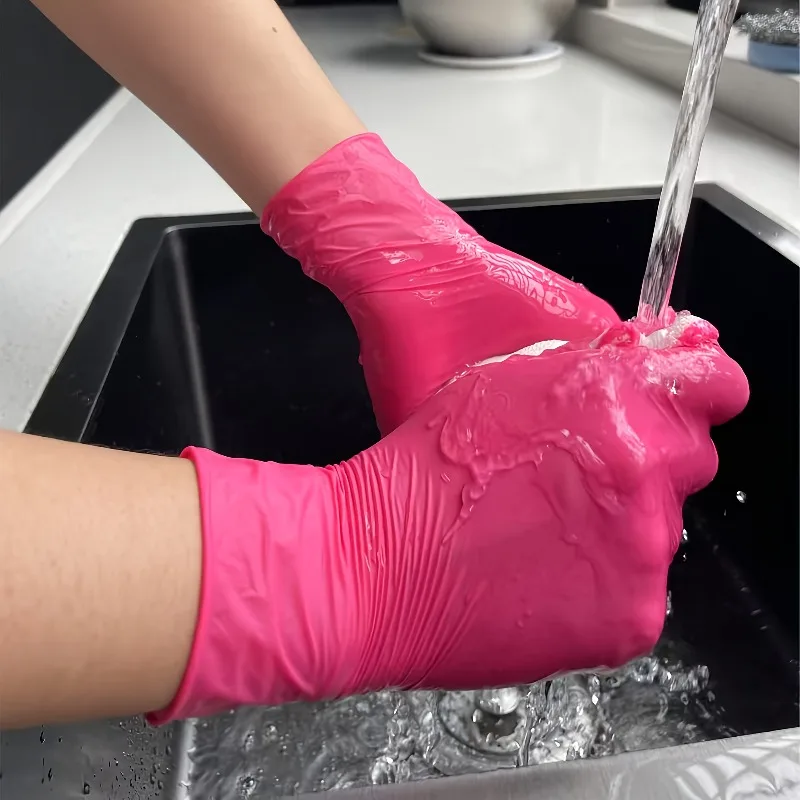 Pink Nitrile Disposable Gloves Powder & Latex Free Gloves for Kitchen Cooking Household Beauty Petcare Hair Dye Work Glove