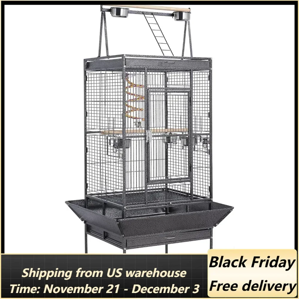 68-inch Rolling Play Top Large Parrot Bird Cage for African Grey Cockatiel Conure Lovebird Parakeet Budgie