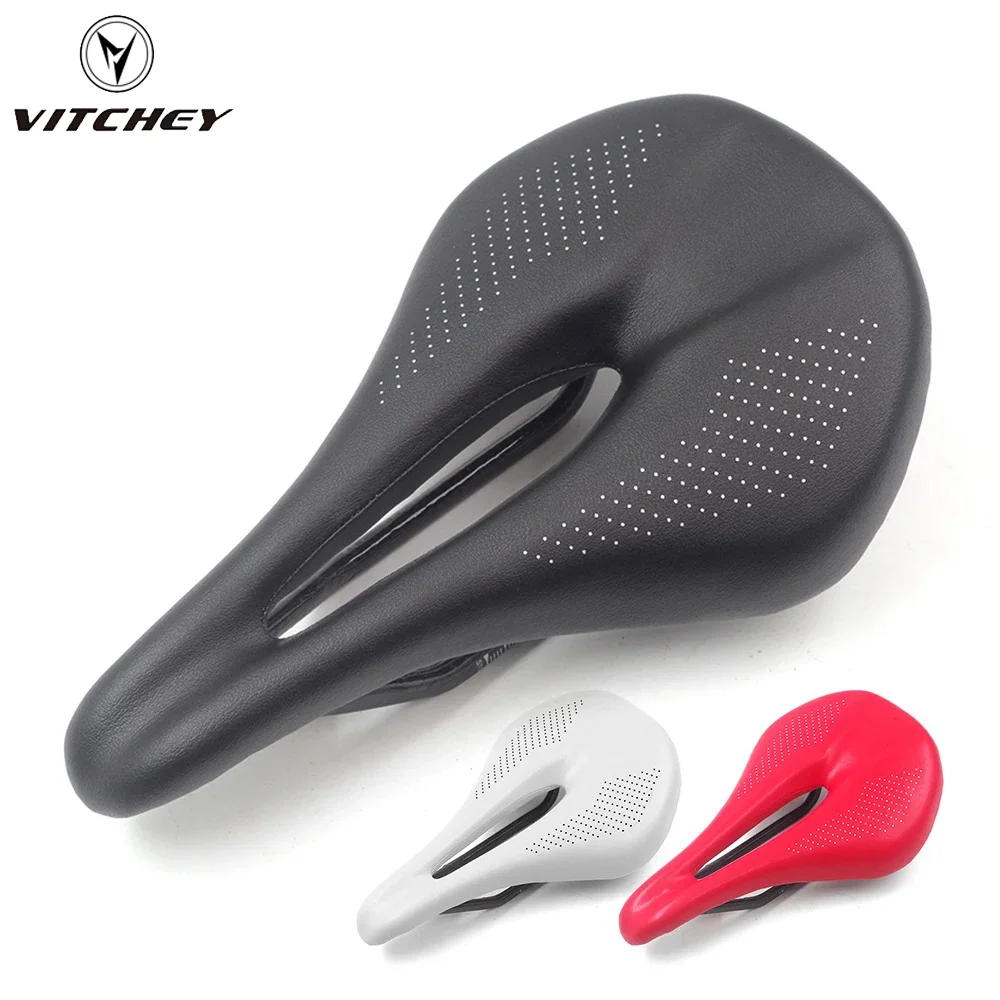 Vitchey Carbon Saddle MTB/Road Bike saddle Super Light Leather Carbon Cushions 143 155mm saddle