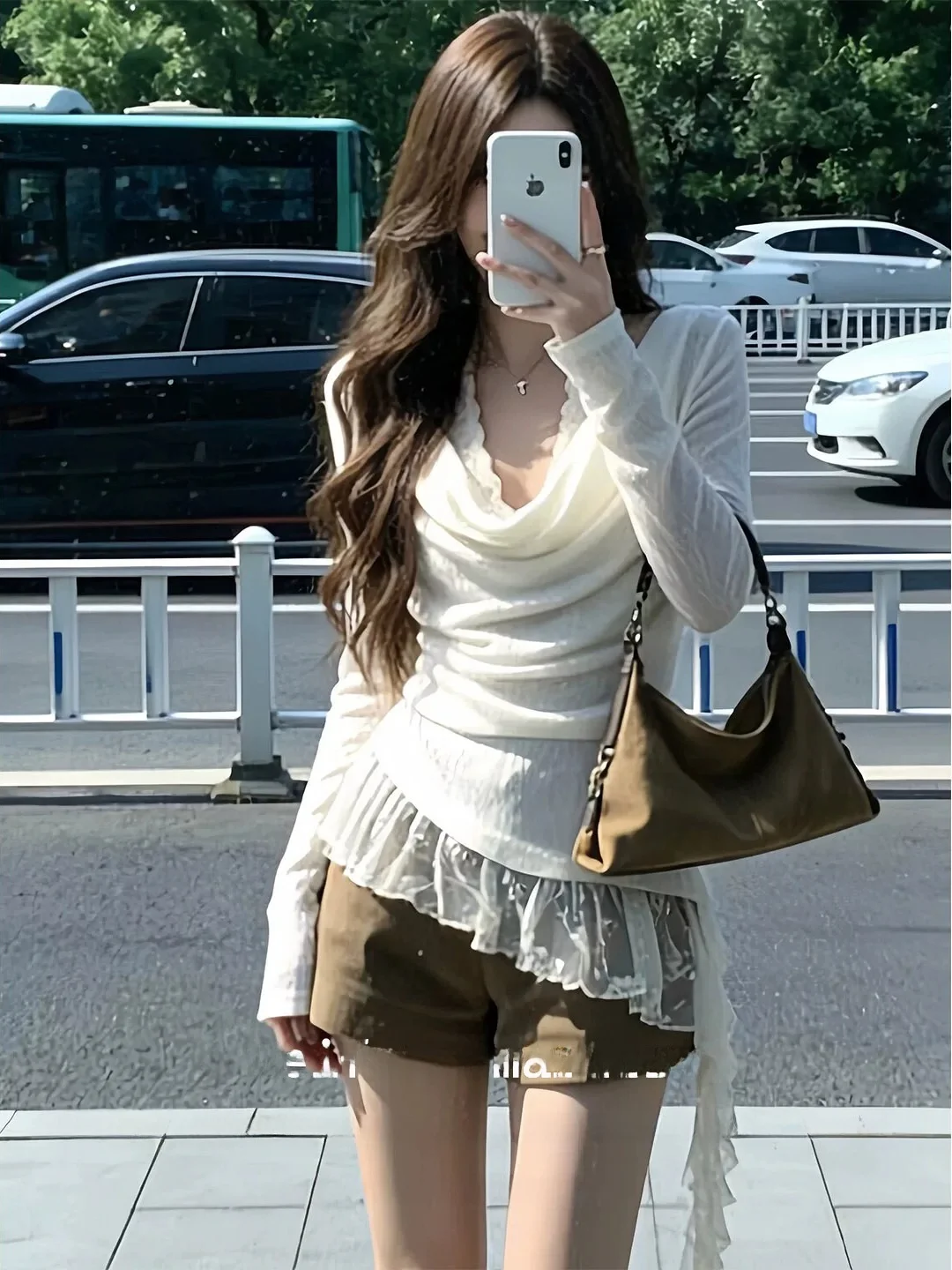 Spicy Girl Short Sleeve T-Shirt Women's Summer Irregular Design Shoulder Baring Top Lace Detail Slim Fit High Waist Regular L...