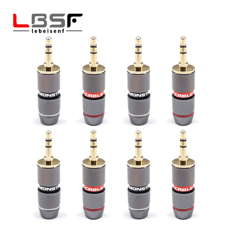 8Pcs/4คู่ Monster Gold-Plated 3.5มม.ปลั๊กหูฟัง Dual Channel Connector สายออดิโอปลั๊ก3.5ชายปลั๊ก Self-Locking สาย