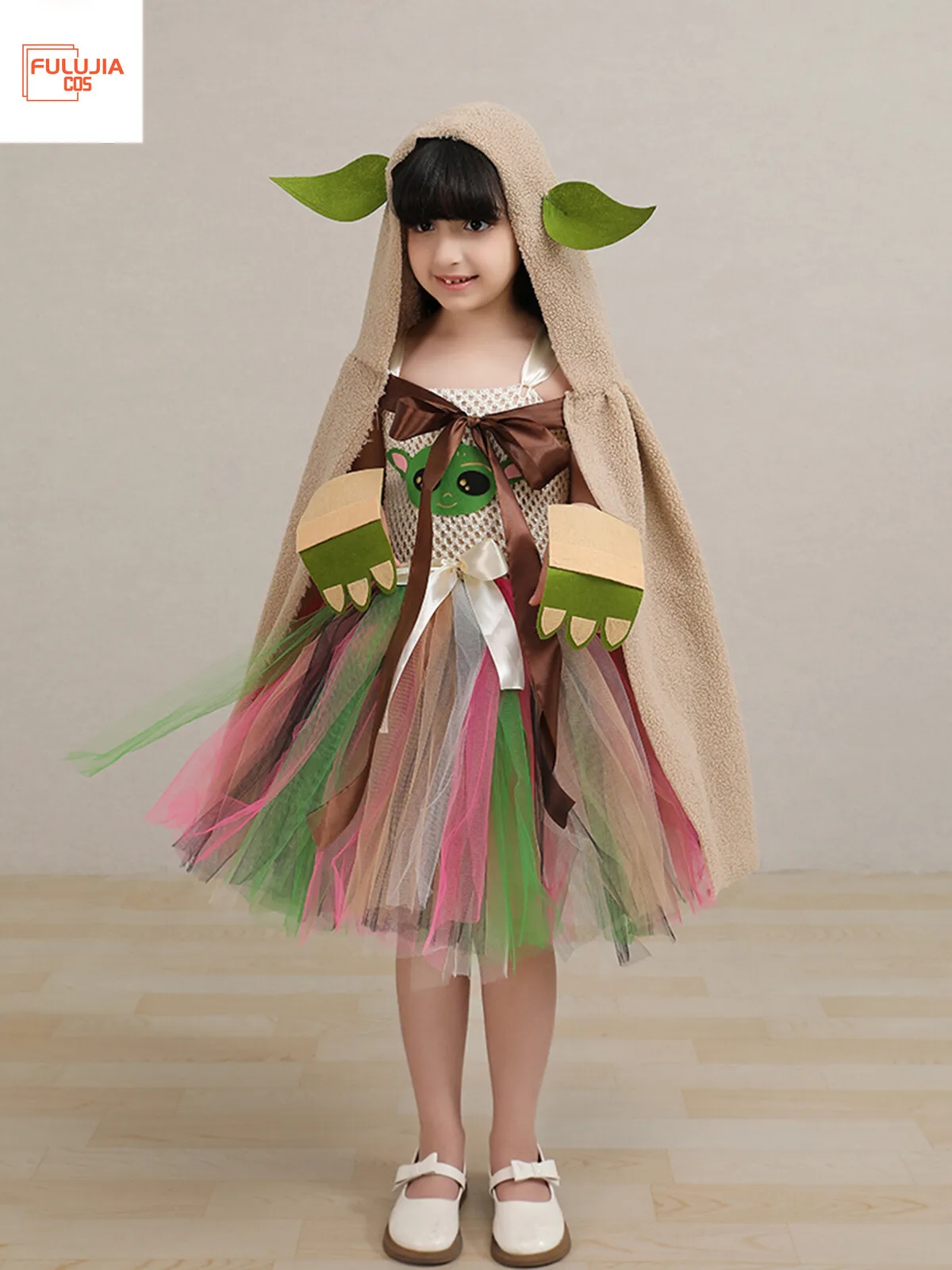 Fulujiacos Yoda Cosplay Tutu Dress for Girls Costume Dress Cloak