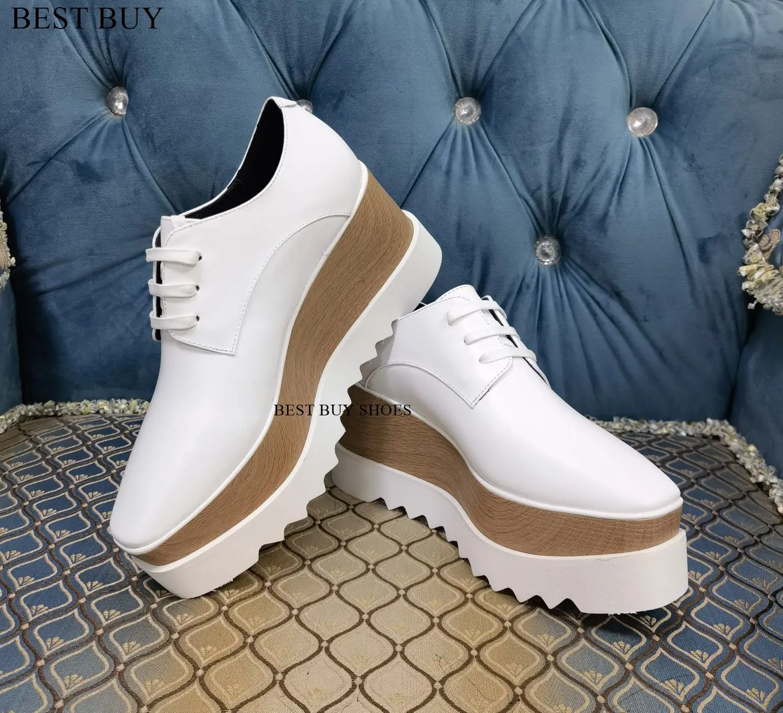 

Korean Shoes Clogs Platform Female Footwear Casual Sneakers Square Toe 2024 Creepers Retro Dress Leisure Lace-Up high loafers