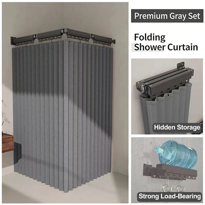 Waterproof And Mildew Proof Invisible Folding Shower Curtain, Bathroom Partition Curtain, High-end Space Saving Design