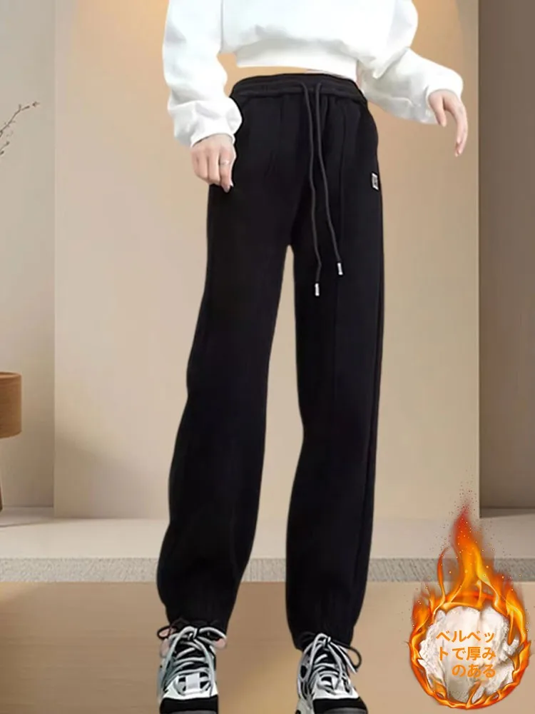 Thickened Fleece Pure Cotton Purple Casual Sports Pants Women's Winter New Loose Small Size Harlan Cuffed Trousers
