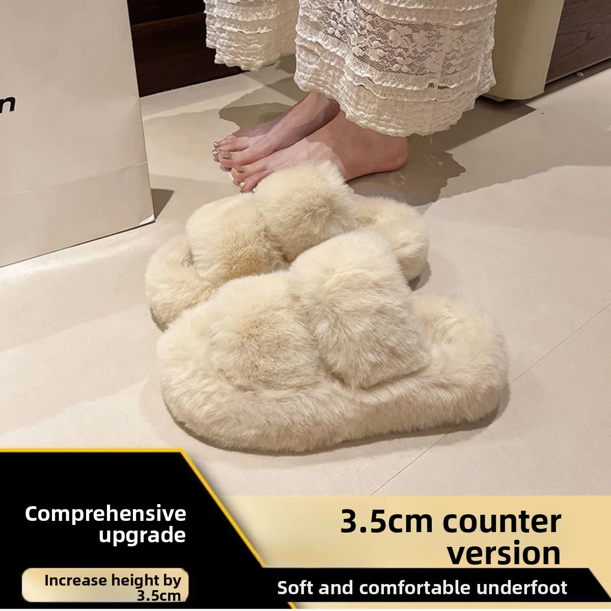 Damen-Plüsch-Hausschuhe mit Kreuzriemen, Leichte, Weiche, Warme Plüsch-Pantoffeln für Damen, Herbst-Winter Flache Indoor-Hausschuhe – Detail 9