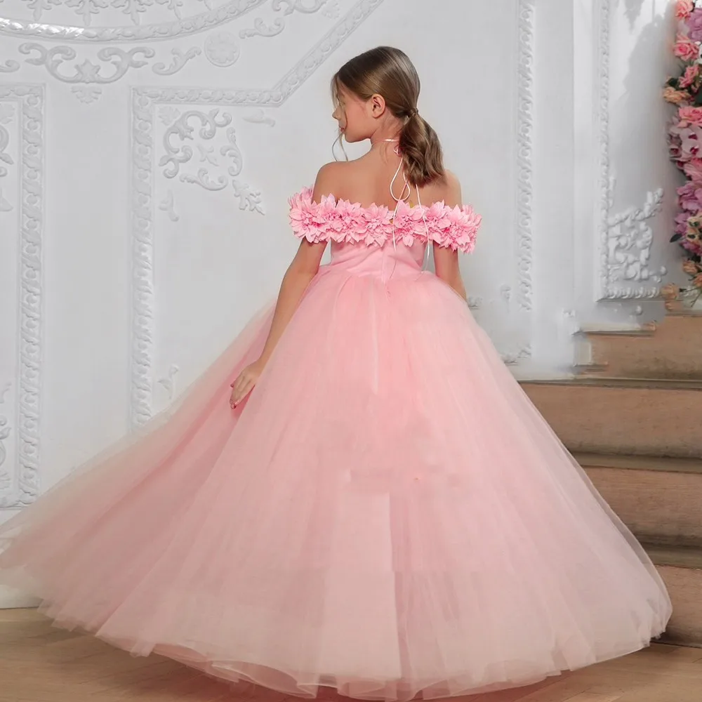 Vestidos de menina de flor de tule branco para casamentos elegante princesa crianças festa de aniversário primeira comunhão concurso baile de