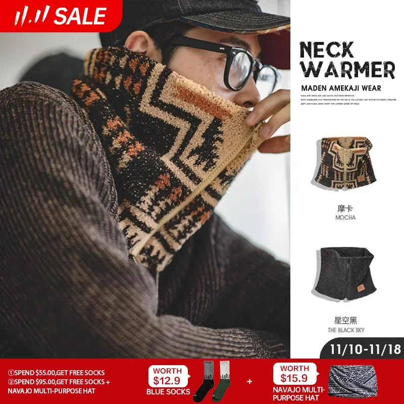 

Maden Vintage Winter Heating Scarf for Men Warm Outdoor Zip Fleece Neck Warmer Ski Climbing Cycling Snood Scarf Scarves Collar