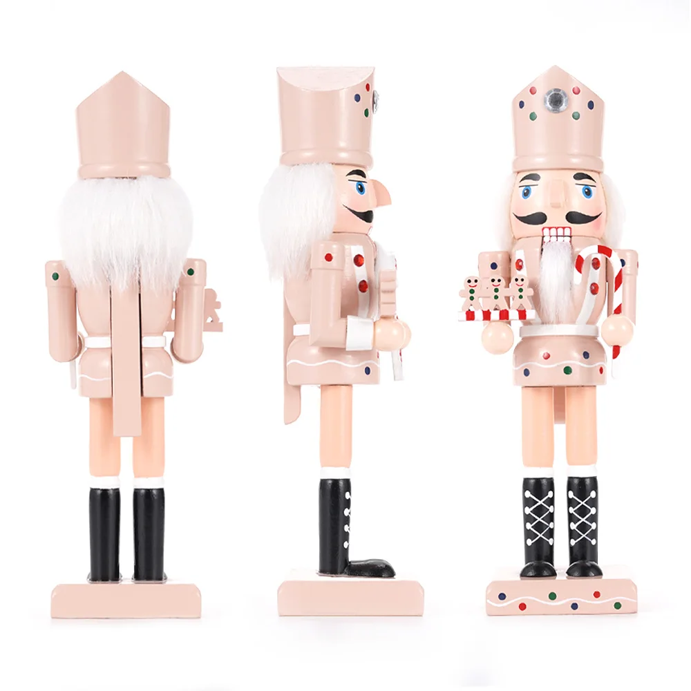 1PC Pink Gingerbread Man Nutcracker 25CM Christmas Ornament European Style Wooden Home Creative Trinket New Year Holiday Gifts