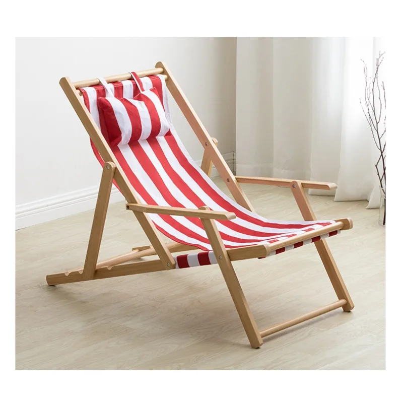 Adjustable Height Folding Armrest Fishing Foldable Wooden Camping Beach Lounge Chair with Pillow Outdoor Chair Sillas De Playa